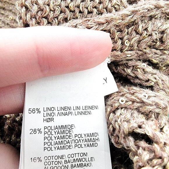 Brunello Cuccinelli Pailette Crochet Lace Bomber Cardigan in Tobacco Tan Large - Picture 12 of 12